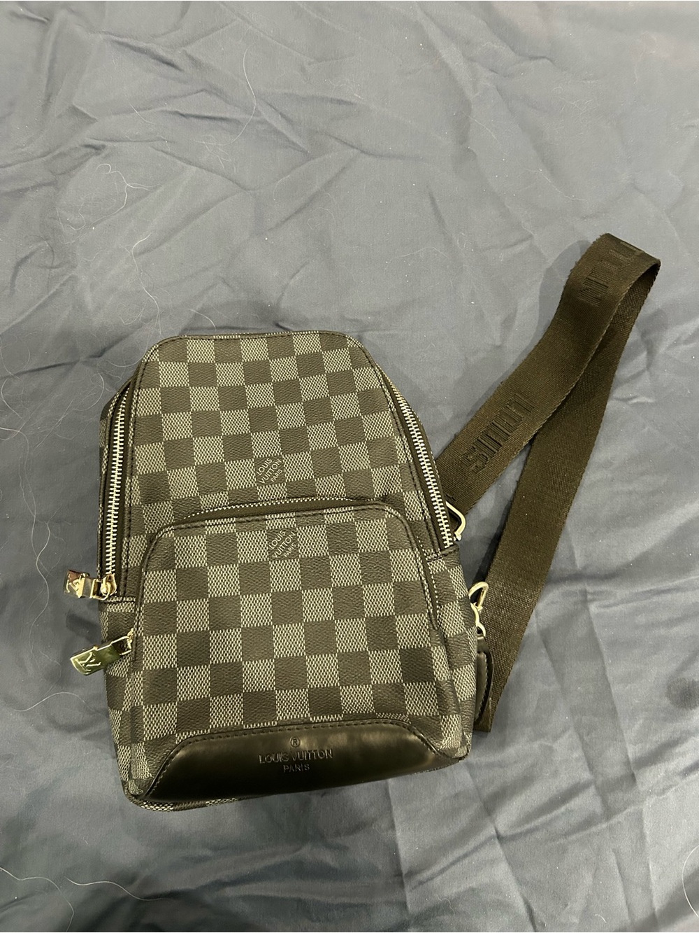 Louis Vuitton style Damier Graphite Compact Crossbody Sling - Black/Gray